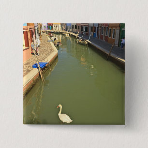 Swans in Canale, Burano Island, Venedig, Italien Button