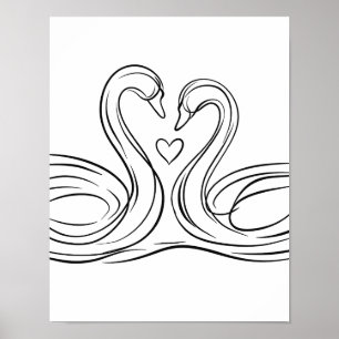 Swans in Liebe Line Art Poster Irish Wildlife