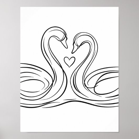Swans in Liebe Line Art Poster Irish Wildlife (Vorne)