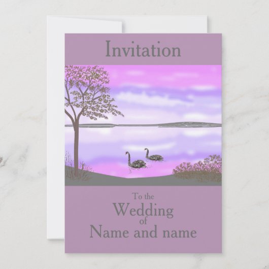 Swans Lake Sunset Szene Hochzeit RSVP fügen Namen Einladung (Vorderseite)