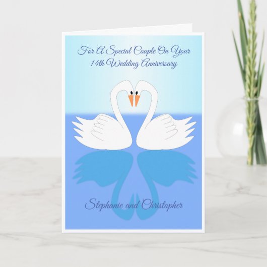 Swans Personalisiert 14. Hochzeitstag Karte (Vorderseite)