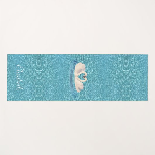 Swans & Personalisierter Name auf Türkis Yogamatte (Vorderseite (Horizontal))
