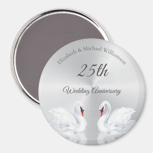 Swans Silver Brauch 25. Hochzeitstag Magnet (Vorderseite/Rückseite)