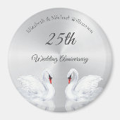 Swans Silver Brauch 25. Hochzeitstag Magnet (Vorne)