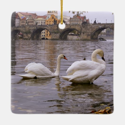 Swans und Karlsbrücke in Prag Keramikornament (Rückseite)