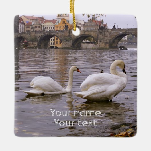 Swans und Karlsbrücke in Prag Keramikornament (Vorderseite)
