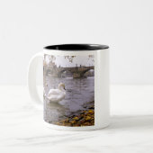 Swans und Karlsbrücke in Prag Zweifarbige Tasse (Vorderseite Links)