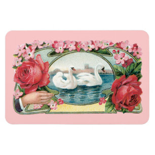 Swans und Rose Vintag Art Magnet