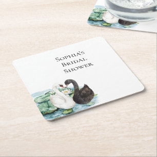 Swans Water Lilies Lake Romantisches Brautparty Rechteckiger Pappuntersetzer