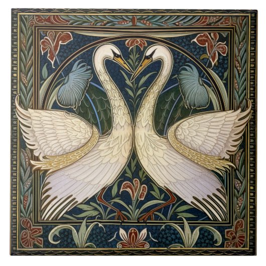 Swans William Morris Wall Deco Art Nouveau Swan Fliese (Vorderseite)