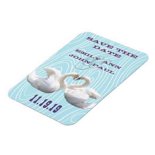 Swans Woodgrain Save the Date Magnet (Linke Seite)