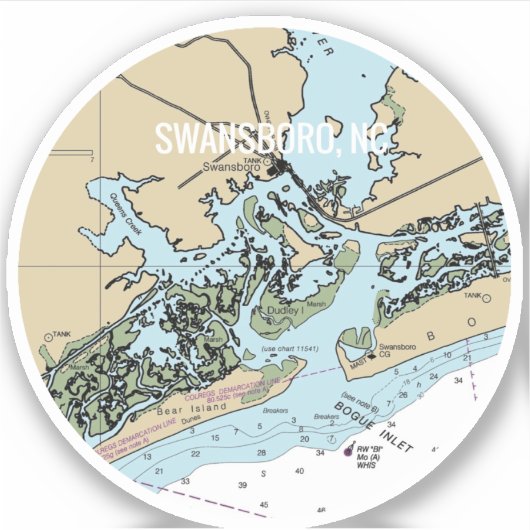 Swansboro NC Nautical Chart Aufkleber (Vorderseite)