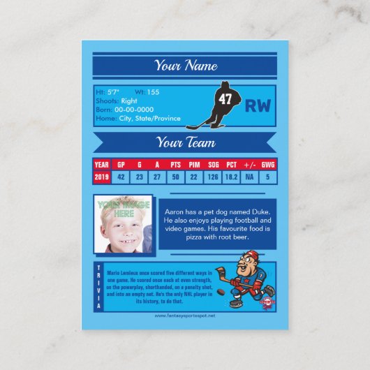 Swash Hockey Trading Card - Custom Stats Telefonnummerkarte (Rückseite)