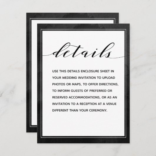 Swash-Kalligrafie-schwarze Details-Umrandungsblatt Begleitkarte (Vorne/Hinten)