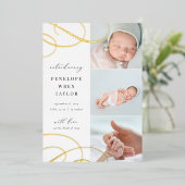 Swash | Multi-Foto Gold Foil Birth Ankündigung (Stehend vorne)