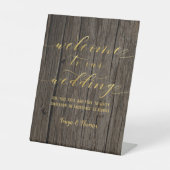 Swash Schriftart Calligrafy Wood & Gold Begrüßung Sockelschild (Vorderseite)