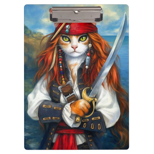 Swashbuckler Pirate Cat | Fantasy Character Art Klemmbrett (Vorderseite)