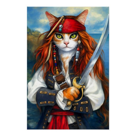 Swashbuckler Pirate Cat | Fantasy Character Art Poster (Vorderseite)