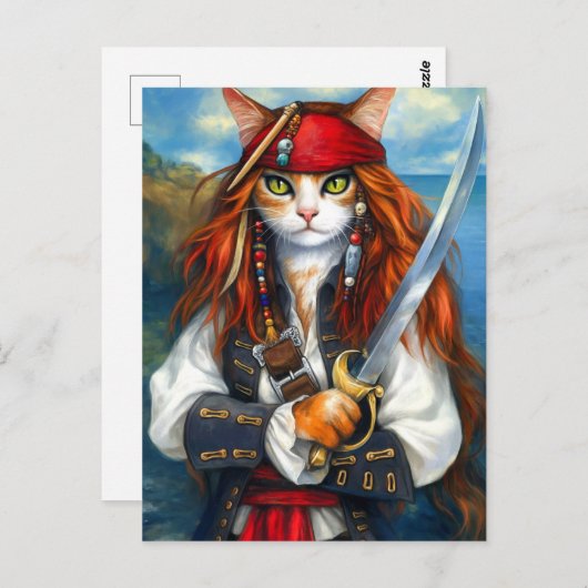 Swashbuckler Pirate Cat | Fantasy Character Art Postkarte (Vorne/Hinten)