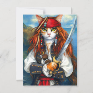 Swashbuckler Pirate Cat Fantasy Character Art Postkarte