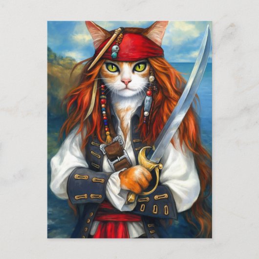 Swashbuckler Pirate Cat | Fantasy Character Art Postkarte (Vorderseite)
