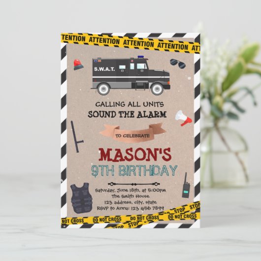 SWAT-Geburtstagseinladung Einladung (Stehend Vorderseite)