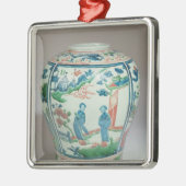 Swatow vielfarbiges eiförmiges Glas, Ende des 16. Silbernes Ornament (Links)