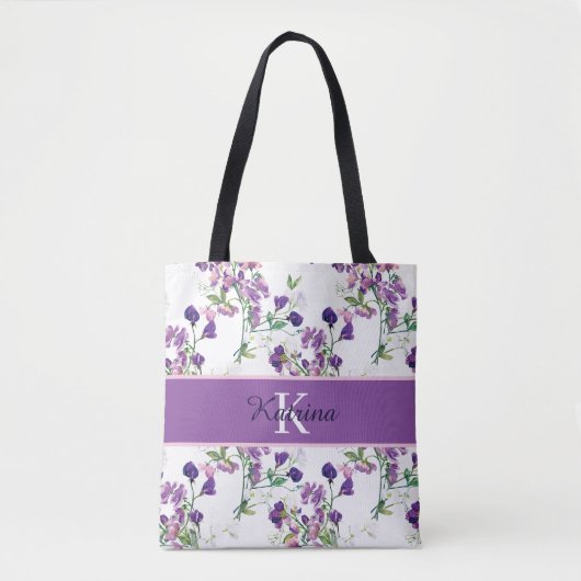 Sweat Pea Mit Monogramm Tote Bag Tasche (Vorderseite)