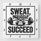 Sweat Struggle Erfolg Barbell Workout Quadratische Wanduhr (Vorderseite)
