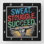 Sweat Struggle Erfolgreiches Street Workout Quadratische Wanduhr (Vorderseite)