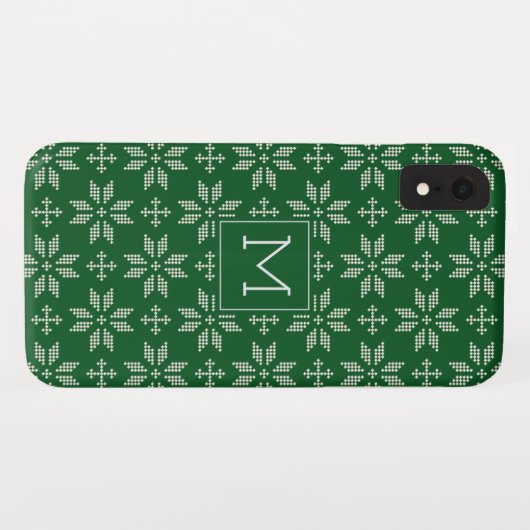 Sweater Green White FairIsle Xmas Holiday Monogram Case-Mate iPhone Hülle (Rückseite (Horizontal))