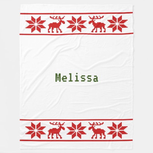 Sweater Look White, Red Stars Rentier Weihnachten Fleecedecke (Vorderseite)