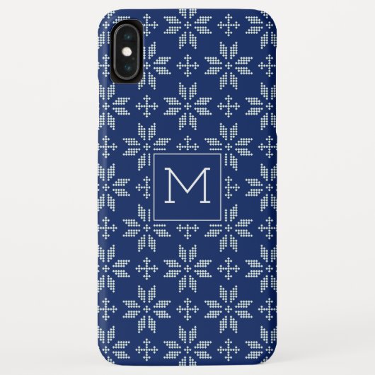 Sweater Navy White FairIsle Xmas Holiday Monogram Case-Mate iPhone Hülle (Rückseite)