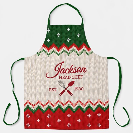 Sweater Pattern Personalized Christmas Apron Schürze (Vorderseite)