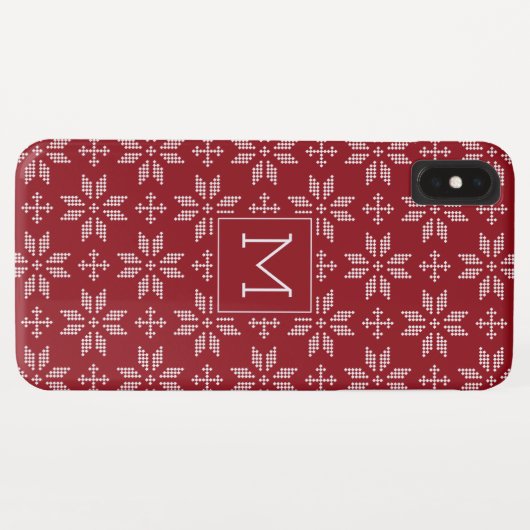 Sweater Red White FairIsle Christmas Monogram Case-Mate iPhone Hülle (Rückseite (Horizontal))