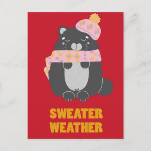 Sweater Weather Pink Scarf & Hat Kitty Postkarte