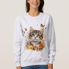 Sweatshirt mit adorable Kitt mit Blume