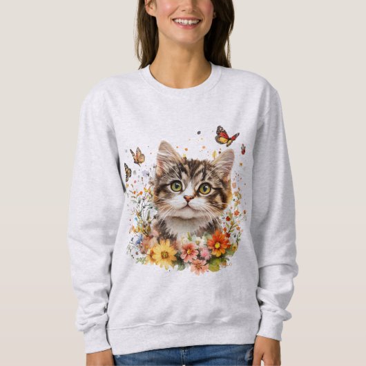 Sweatshirt mit adorable Kitt mit Blume (Vorderseite)