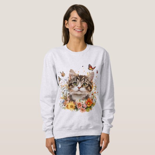 Sweatshirt mit adorable Kitt mit Blume (Vorne ganz)