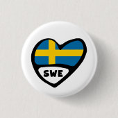 Sweden Country Code Flag Heart Pin Badge, SWE Button (Vorderseite)