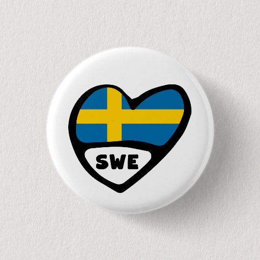 Sweden Country Code Flag Heart Pin Badge, SWE Button (Vorderseite)