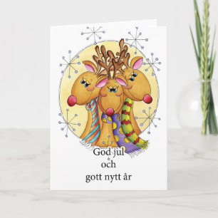 Swedish Christmas Card - Reindeer - God jul och go Feiertagskarte