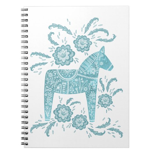 Swedish Dala Horse Aquamarin & White Folk Art Note Notizblock (Vorderseite)