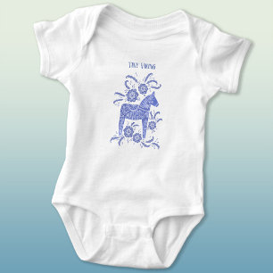 Swedish Dala Horse Blue Tiny Viking Baby Bodysuit Baby Strampler