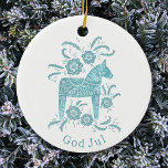 Swedish Dala Horse God Jul Aquamarin White Keramik Ornament<br><div class="desc">Aquamarine,  grüne und weiße Gemälde eines schwedischen Dalapferdes. Ändern oder entfernen Sie den Gott Jul Gruß zu anpassen. Originelle Kunst von Nic Squirrell.</div>