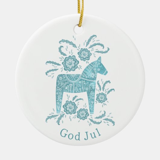 Swedish Dala Horse God Jul Aquamarin White Keramik Ornament (Vorne)