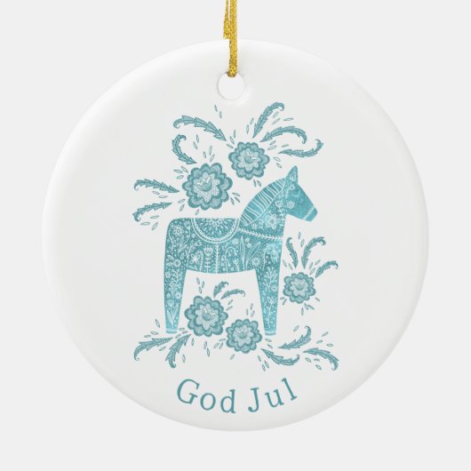Swedish Dala Horse God Jul Aquamarin White Keramik Ornament (Hinten)