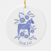 Swedish Dala Horse God Jul Blue White Keramik Ornament (Hinten)