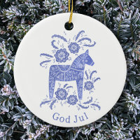 Swedish Dala Horse God Jul Blue White