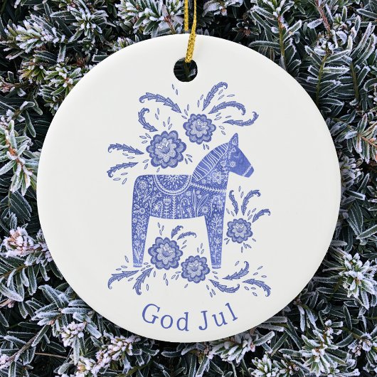 Swedish Dala Horse God Jul Blue White Keramik Ornament